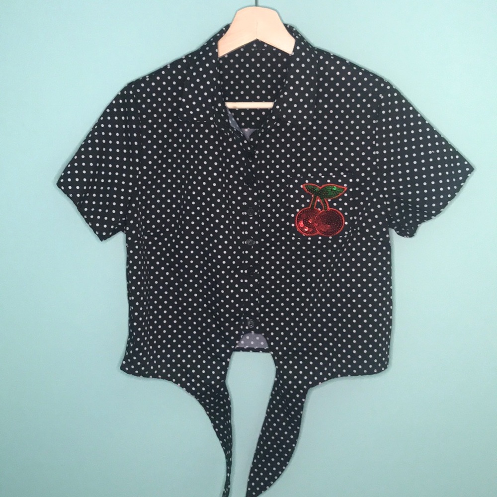 Button up polka dot crop top